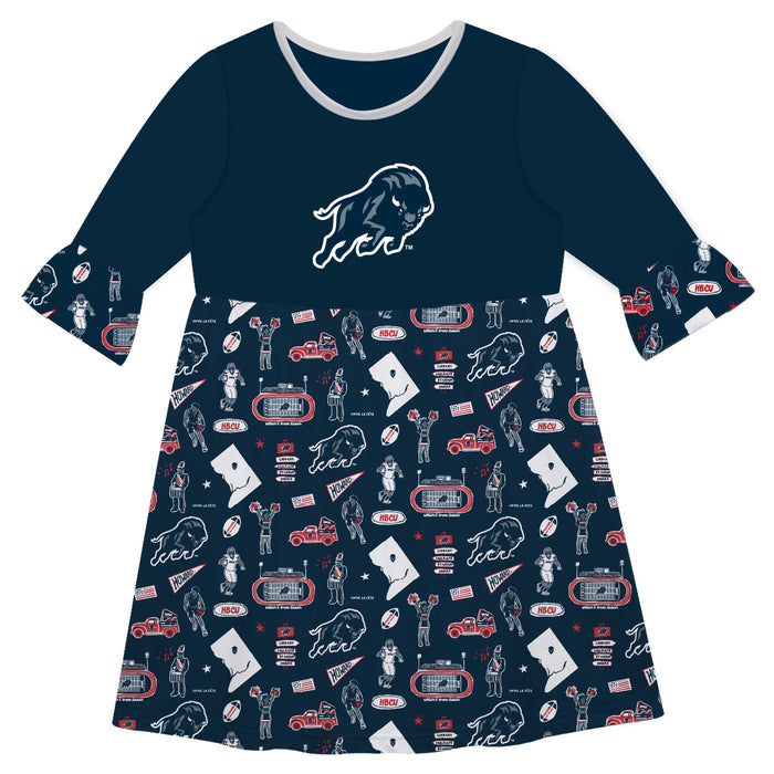 Howard University Bison 3/4 Sleeve Solid Blue Repeat Print Hand Sketched Vive La Fete Impressions Artwork on Skirt