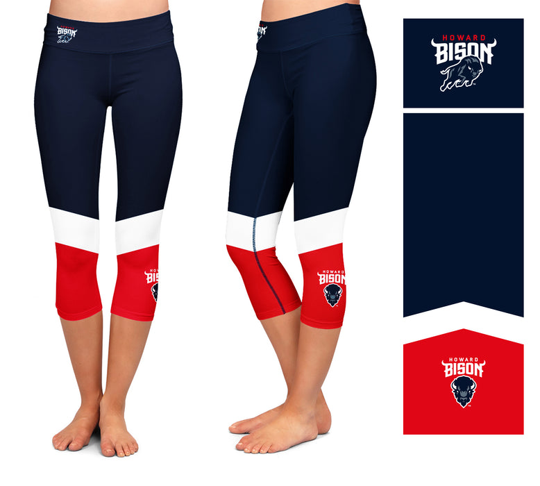 Howard Bison Vive La Fete Game Day Collegiate Ankle Color Block Women Blue Red Capri Leggings - Vive La Fête - Online Apparel Store