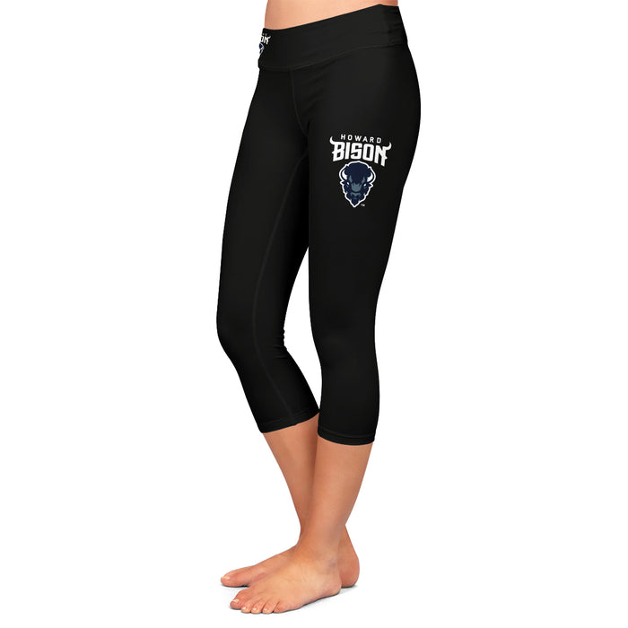 Howard Bison Vive La Fete Game Day Collegiate Large Logo on Thigh and Waist Women Black Capri Leggings - Vive La Fête - Online Apparel Store