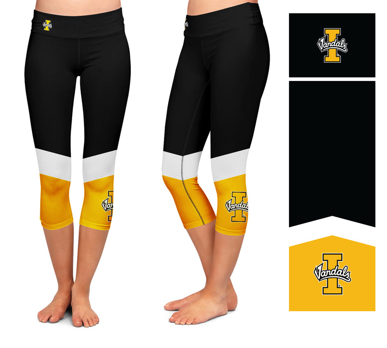 Idaho Vandals Vive La Fete Game Day Collegiate Ankle Color Block Women Black Gold Capri Leggings - Vive La Fête - Online Apparel Store