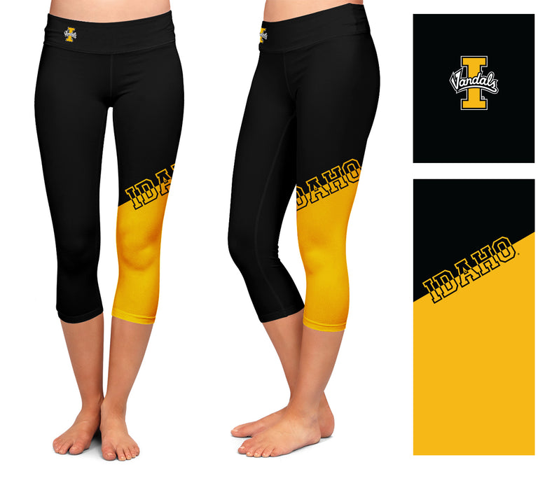 Idaho Vandals Vive La Fete Game Day Collegiate Leg Color Block Women Black Gold Capri Leggings - Vive La Fête - Online Apparel Store