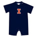 Illinois Fighting Illini Embroidered Navy Knit Short Sleeve Boys Romper