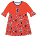 Illinois Fighting Illini 3/4 Sleeve Solid Orange Repeat Print Hand Sketched Vive La Fete Impressions Artwork on Skirt