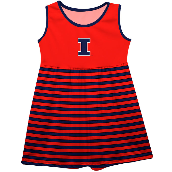 Illinois Fighting Illini Vive La Fete Girls Game Day Sleeveless Tank Dress Solid Orange Logo Stripes on Skirt