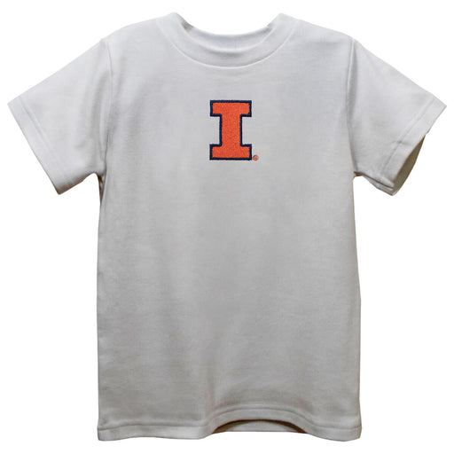 Illinois Fighting Illini Embroidered White Knit Short Sleeve Boys Tee Shirt