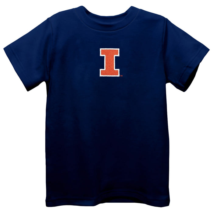 Illinois Fighting Illini Embroidered Navy knit Short Sleeve Boys Tee Shirt