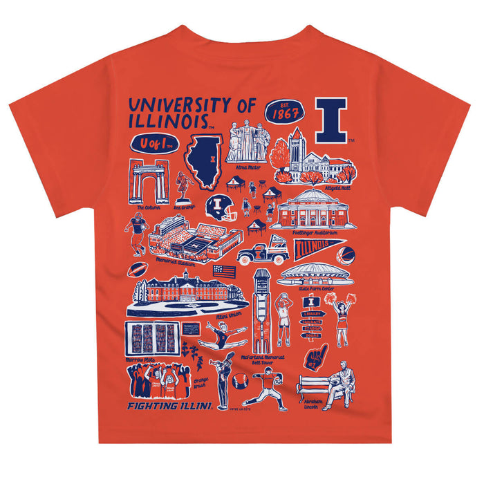 Illinois Fighting Illini Hand Sketched Vive La Fete Impressions Artwork Boys Navy Short Sleeve Tee Shirt - Vive La Fête - Online Apparel Store