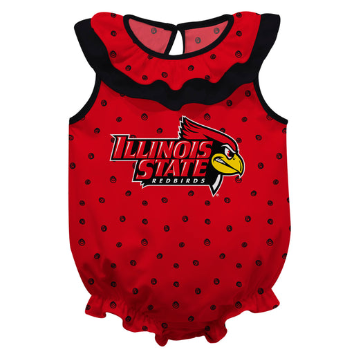 Illinois State University Redbirds Swirls Red Sleeveless Ruffle Onesie Logo Bodysuit