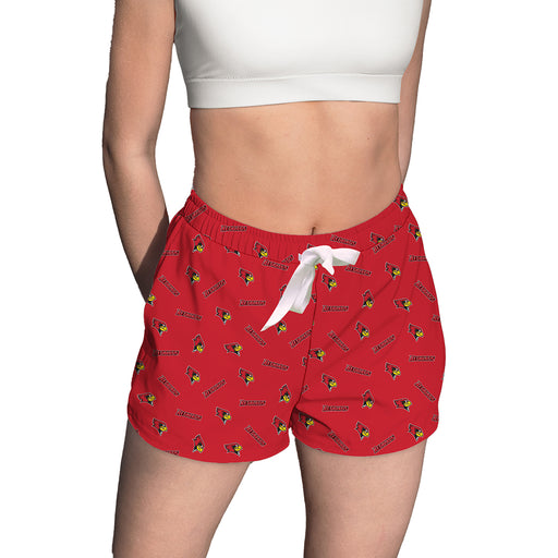 Illinois State Redbirds Vive La Fete Game Day All Over Logo Women Red Lounge Shorts