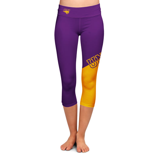 Northern Iowa Panthers Vive La Fete Game Day Collegiate Leg Color Block Women Purple Gold Capri Leggings