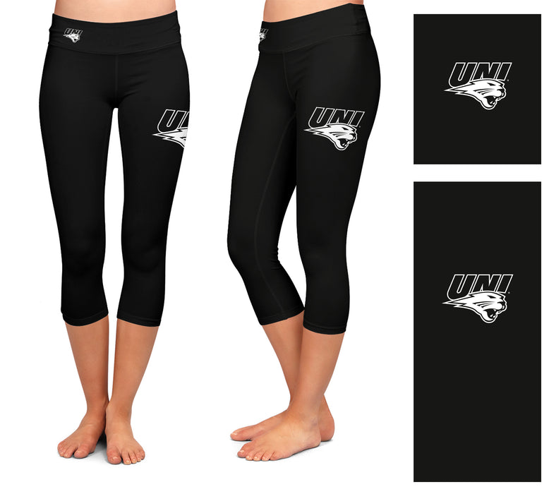 Northern Iowa Panthers Vive La Fete Game Day Collegiate Large Logo on Thigh and Waist Women Black Capri Leggings - Vive La Fête - Online Apparel Store