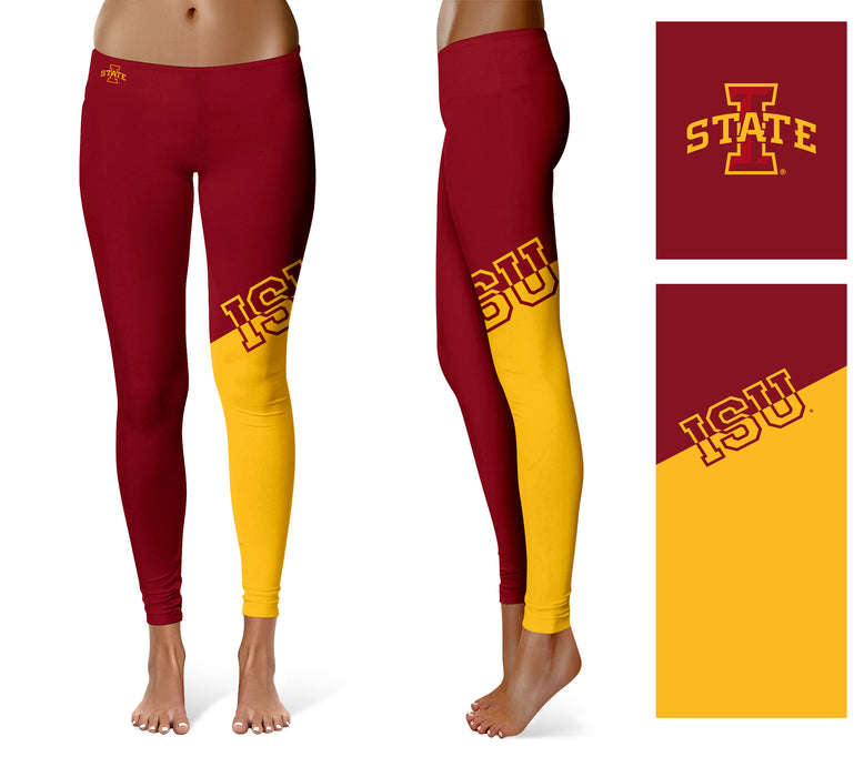 Iowa State Cyclones ISU Vive La Fete Game Day Collegiate Leg Color Block Women Maroon Gold Yoga Leggings - Vive La Fête - Online Apparel Store