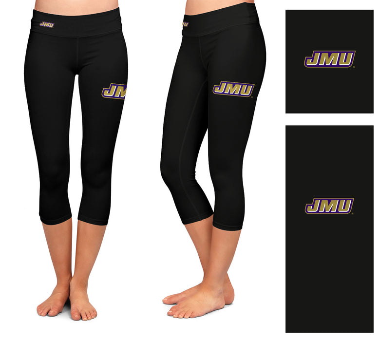 JMU Dukes Vive La Fete Game Day Collegiate Large Logo on Thigh and Waist Women Black Capri Leggings - Vive La Fête - Online Apparel Store