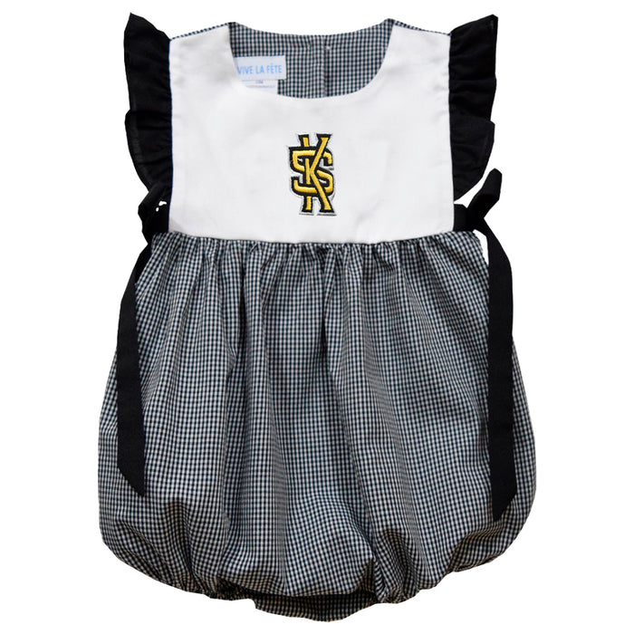 Kennesaw State University KSU Owls Embroidered Black Gingham Short Sleeve Girls Bubble