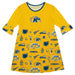 Kent State Golden Flashes 3/4 Sleeve Solid Gold Repeat Print Hand Sketched Vive La Fete Impressions Artwork on Skirt