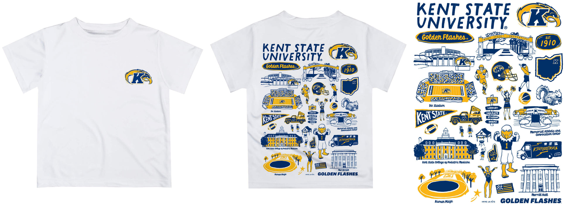 Kent State Golden Flashes Hand Sketched Vive La Fete Impressions Artwork Boys Gold Short Sleeve Tee Shirt - Vive La Fête - Online Apparel Store