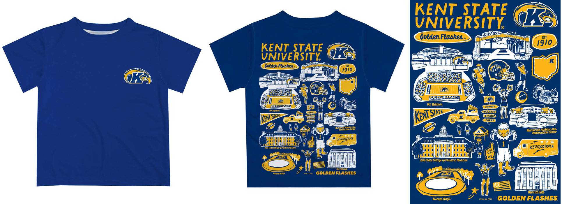 Kent State Golden Flashes Hand Sketched Vive La Fete Impressions Artwork Boys Gold Short Sleeve Tee Shirt - Vive La Fête - Online Apparel Store