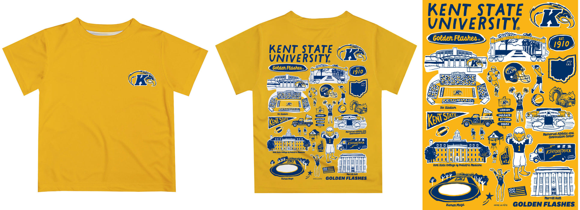 Kent State Golden Flashes Hand Sketched Vive La Fete Impressions Artwork Boys Gold Short Sleeve Tee Shirt - Vive La Fête - Online Apparel Store