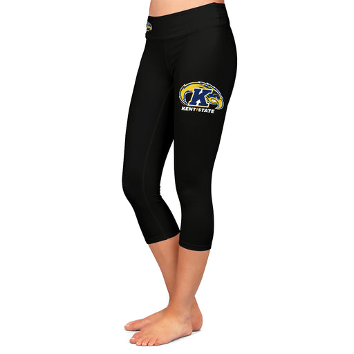 Kent State Golden Flashes Vive La Fete Game Day Collegiate Large Logo on Thigh and Waist Women Black Capri Leggings - Vive La Fête - Online Apparel Store