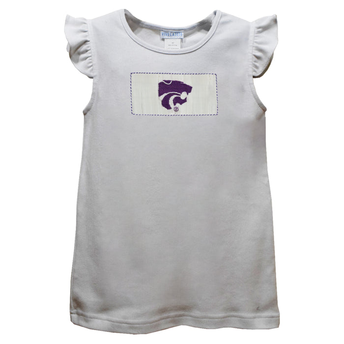 Kansas State University Smocked White Knit Angel Wing Sleeves Girls Tshirt