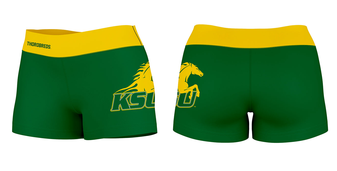 Kentucky State Thorobreds Vive La Fete Logo on Thigh & Waistband Green Gold Women Yoga Booty Workout Shorts 3.75 Inseam - Vive La Fête - Online Apparel Store