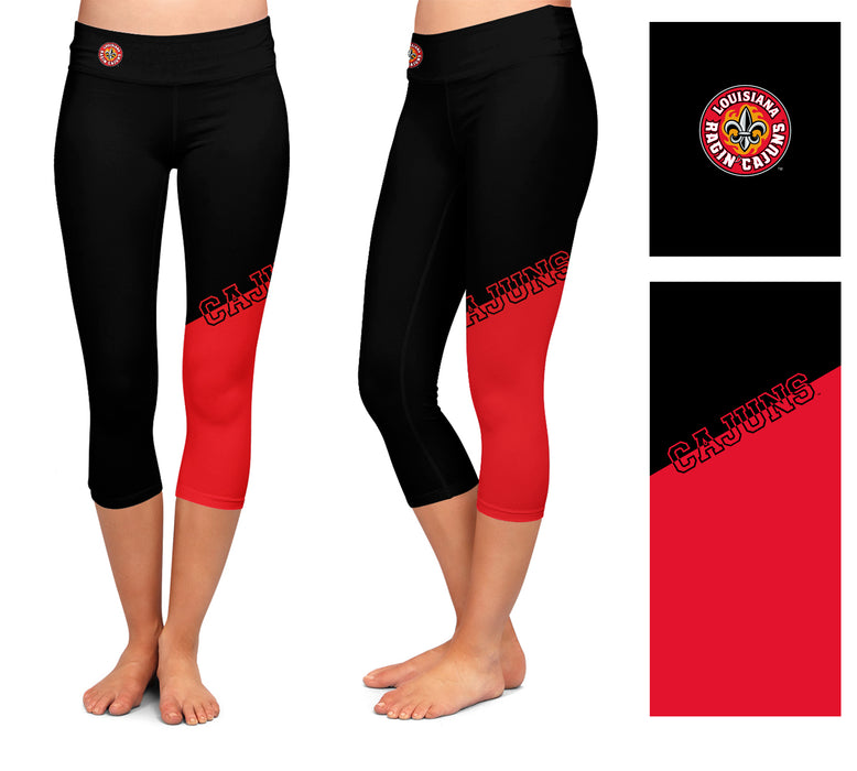 Louisiana Ragin Cajuns  Vive La Fete Game Day Collegiate Leg Color Block Women Black Red Capri Leggings - Vive La Fête - Online Apparel Store