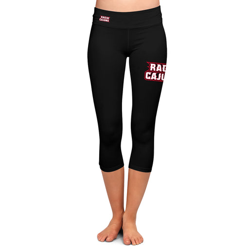 Louisiana Ragin Cajuns Vive La Fete Game Day Collegiate Large Logo on Thigh and Waist Women Black Capri Leggings