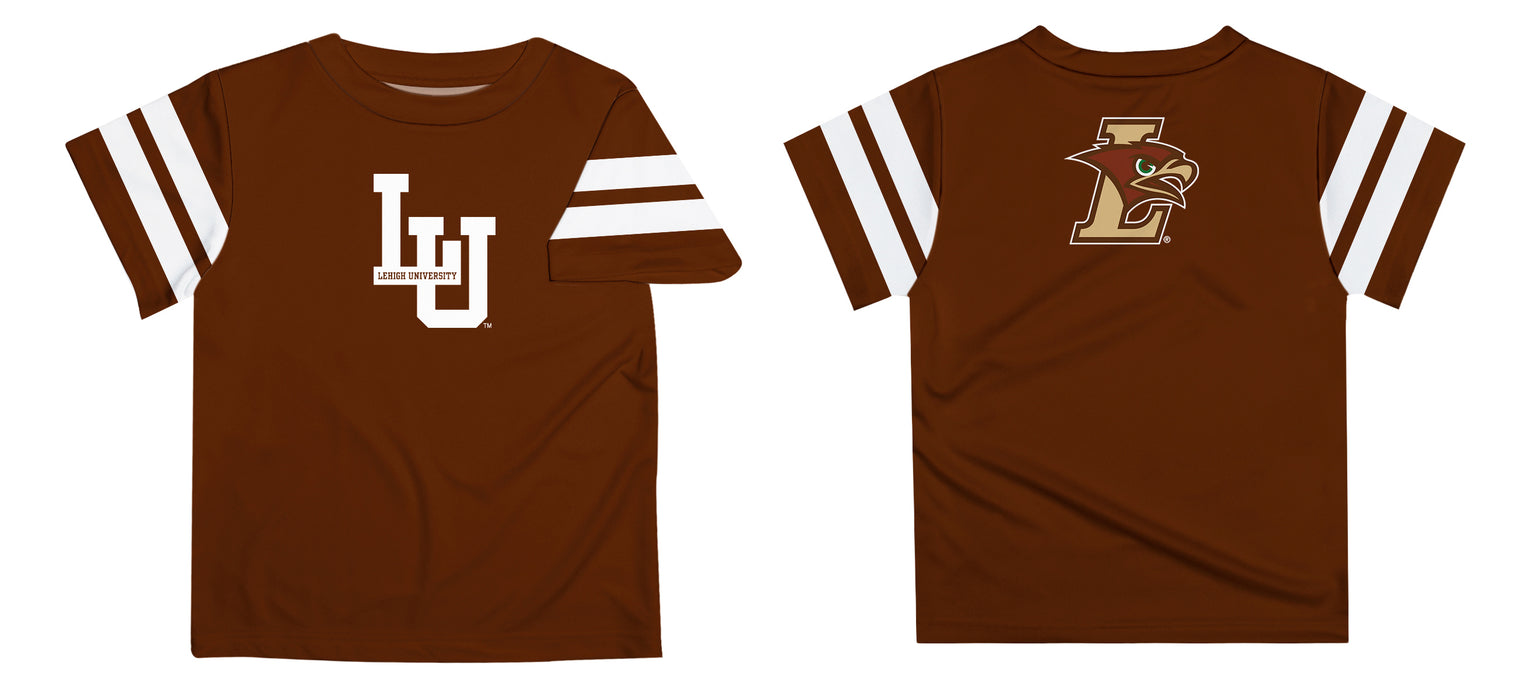 Lehigh University Mountain Hawks Vive La Fete Boys Game Day Brown Short Sleeve Tee with Stripes on Sleeves - Vive La Fête - Online Apparel Store