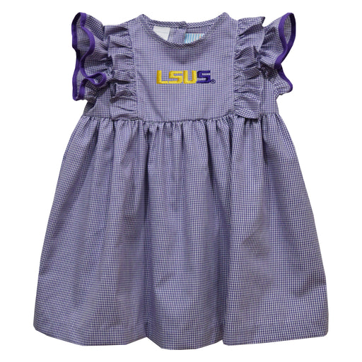 LSU Shreveport Pilots LSUS Embroidered Purple Gingham Ruffle Dress