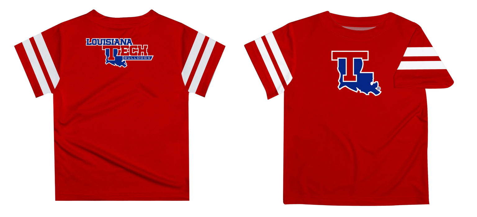 Louisiana Tech Bulldogs Vive La Fete Boys Game Day Red Short Sleeve Tee with Stripes on Sleeves - Vive La Fête - Online Apparel Store