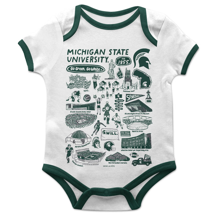 Michigan State Spartans Hand Sketched Vive La Fete Impressions Artwork Infant White Short Sleeve Onesie Bodysuit