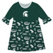 Michigan State Spartans 3/4 Sleeve Solid Green Repeat Print Hand Sketched Vive La Fete Impressions Artwork on Skirt