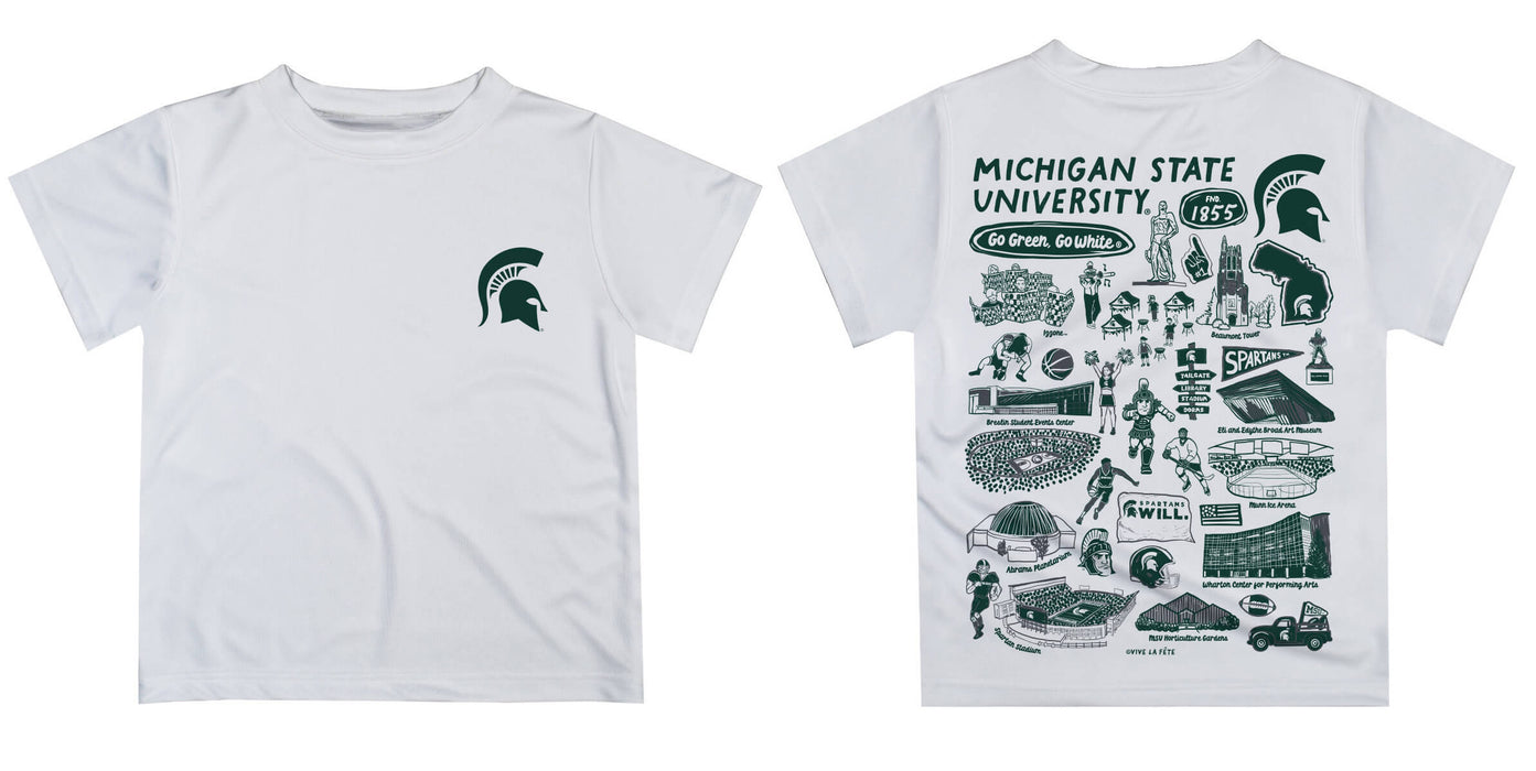 Michigan State Spartans Hand Sketched Vive La Fete Impressions Artwork Boys Green Short Sleeve Tee Shirt - Vive La Fête - Online Apparel Store