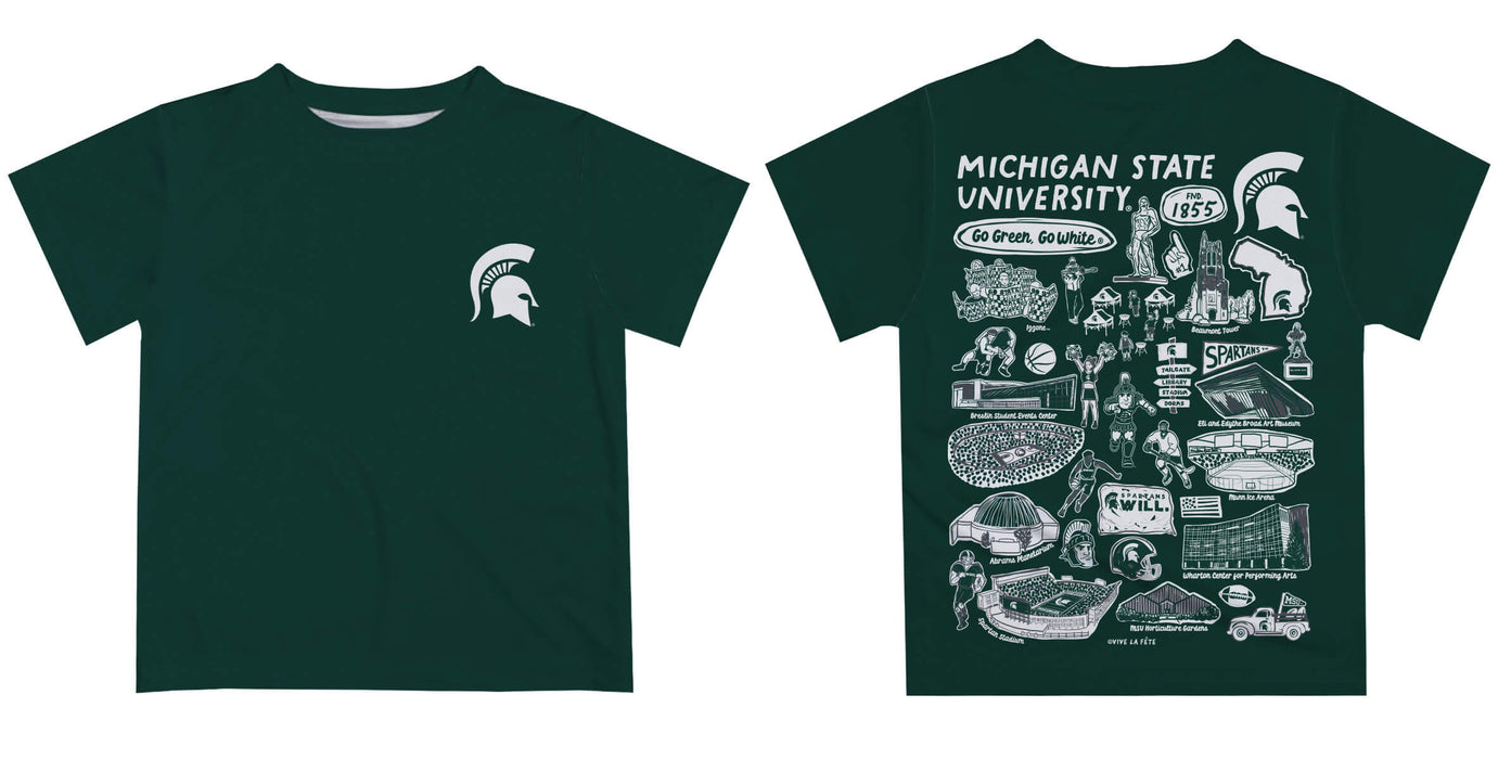 Michigan State Spartans Hand Sketched Vive La Fete Impressions Artwork Boys Green Short Sleeve Tee Shirt - Vive La Fête - Online Apparel Store