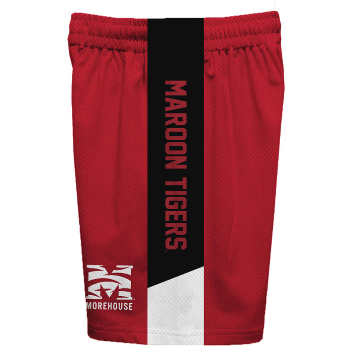 Morehouse Maroon Tigers Vive La Fete Game Day Maroon Stripes Boys Solid Black Athletic Mesh Short - Vive La Fête - Online Apparel Store