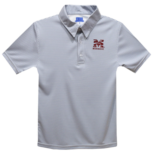 Morehouse College Maroon Tigers Embroidered Gray Stripes Short Sleeve Polo Box Shirt