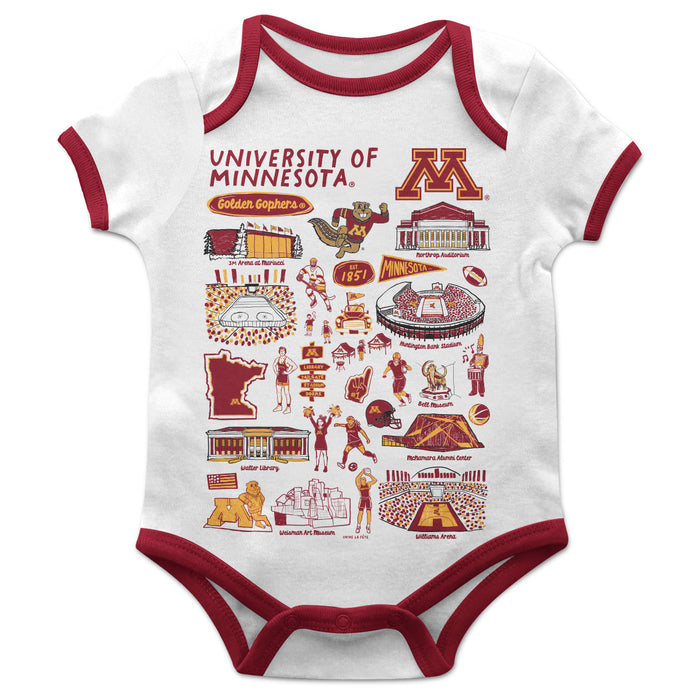 Minnesota Golden Gophers Hand Sketched Vive La Fete Impressions Artwork Infant White Short Sleeve Onesie Bodysuit