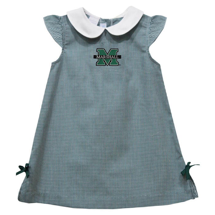 Marshall University Thundering Herd MU Embroidered Hunter Green Gingham A Line Dress