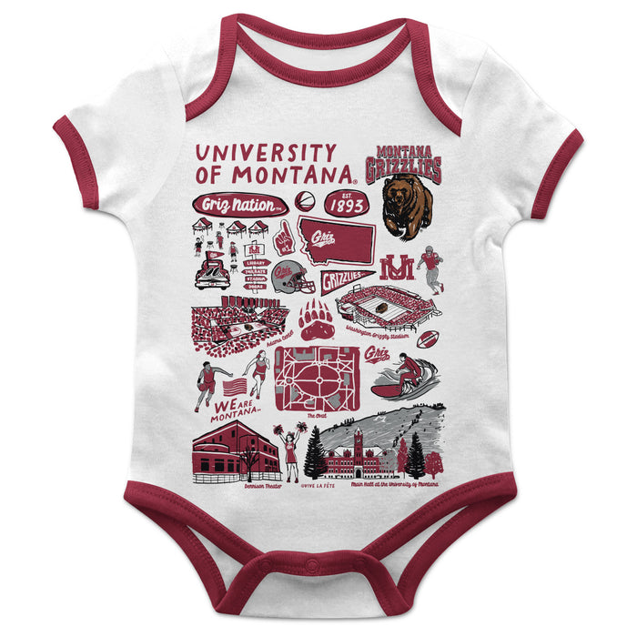 University of Montana Grizzlies Hand Sketched Vive La Fete Impressions Artwork Infant White Short Sleeve Onesie Bodysuit