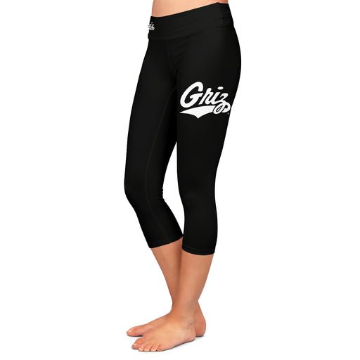 Montana Grizzlies UMT Vive La Fete Game Day Collegiate Large Logo on Thigh and Waist Women Black Capri Leggings - Vive La Fête - Online Apparel Store