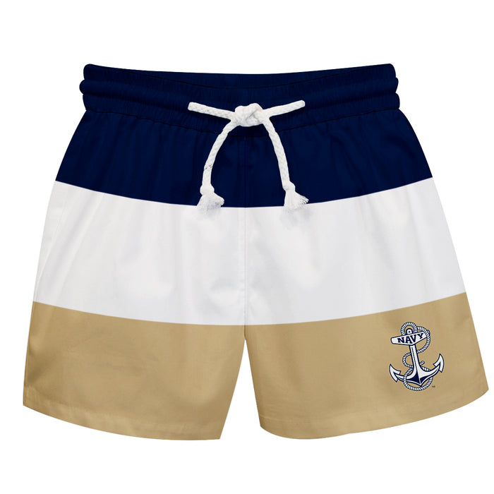 US Naval Academy Midshipmen Vive La Fete Navy White Gold Stripes Swimtrunks V1