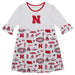 University of Nebraska Huskers 3/4 Sleeve Solid White Repeat Print Hand Sketched Vive La Fete Impressions Artwork on Ski