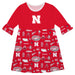 University of Nebraska Huskers 3/4 Sleeve Solid Red Repeat Print Hand Sketched Vive La Fete Impressions Artwork on Skirt