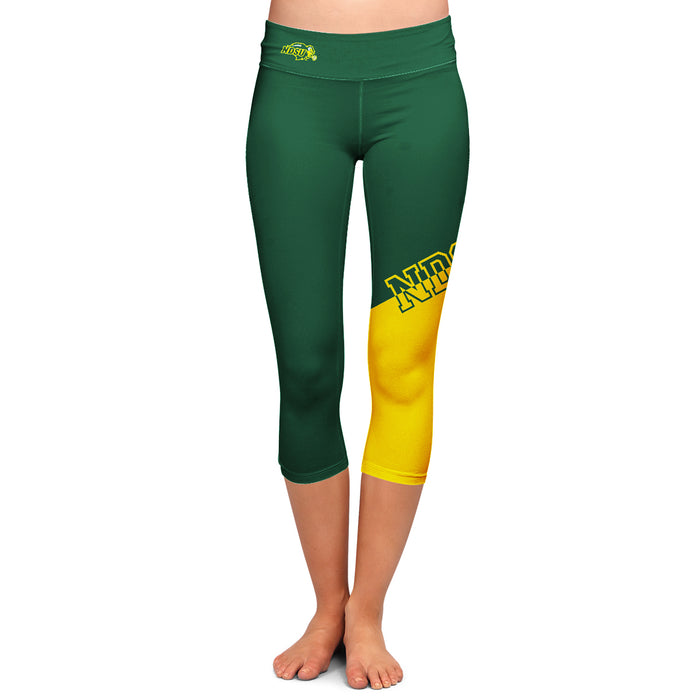 NDSU Bison Vive La Fete Game Day Collegiate Leg Color Block Girls Green Gold Capri Leggings