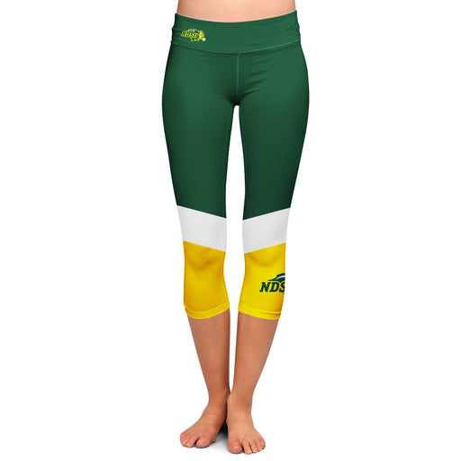 NDSU Bison Vive La Fete Game Day Collegiate Ankle Color Block Women Green Gold Capri Leggings