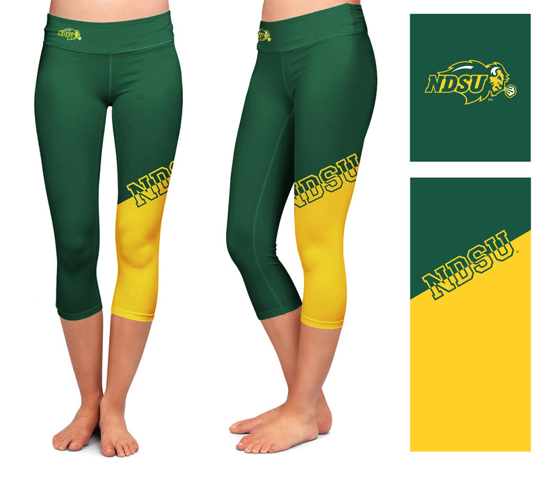 NDSU Bison Vive La Fete Game Day Collegiate Leg Color Block Women Green Gold Capri Leggings - Vive La Fête - Online Apparel Store