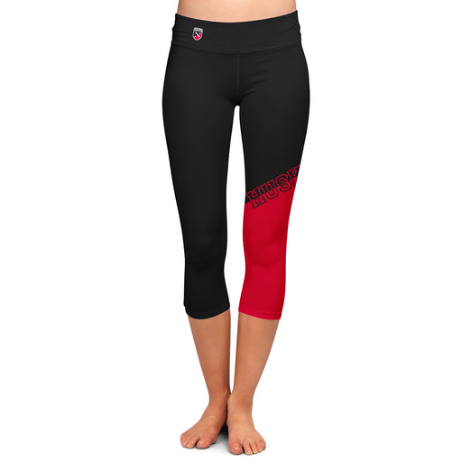 Northeastern Huskies Vive La Fete Game Day Collegiate Leg Color Block Women Black Red Capri Leggings