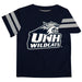 New Hampshire Wildcats UNH Vive La Fete Boys Game Day Navy Short Sleeve Tee with Stripes on Sleeves - Vive La Fête - Online Apparel Store