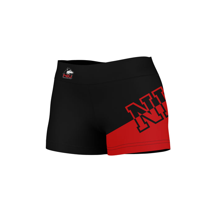 Northern Illinois Huskies Vive la Fete Game Day Collegiate Leg Color Block Women Black Red Optimum Yoga Short - Vive La Fête - Online Apparel Store