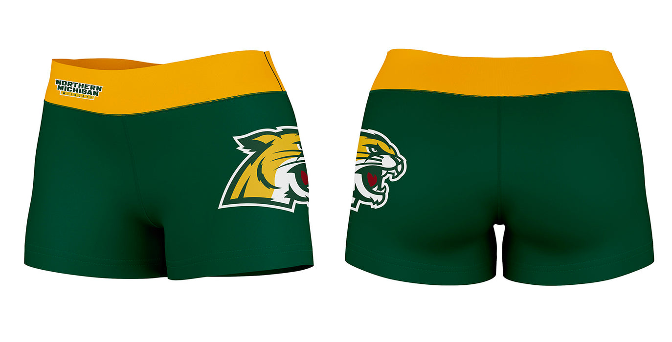 NMU Wildcats Vive La Fete Logo on Thigh & Waistband Green Gold Women Yoga Booty Workout Shorts 3.75 Inseam - Vive La Fête - Online Apparel Store